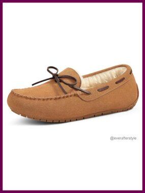 Genuine Suede Mocc Faux Fur Lined Memory Foam House Shoes